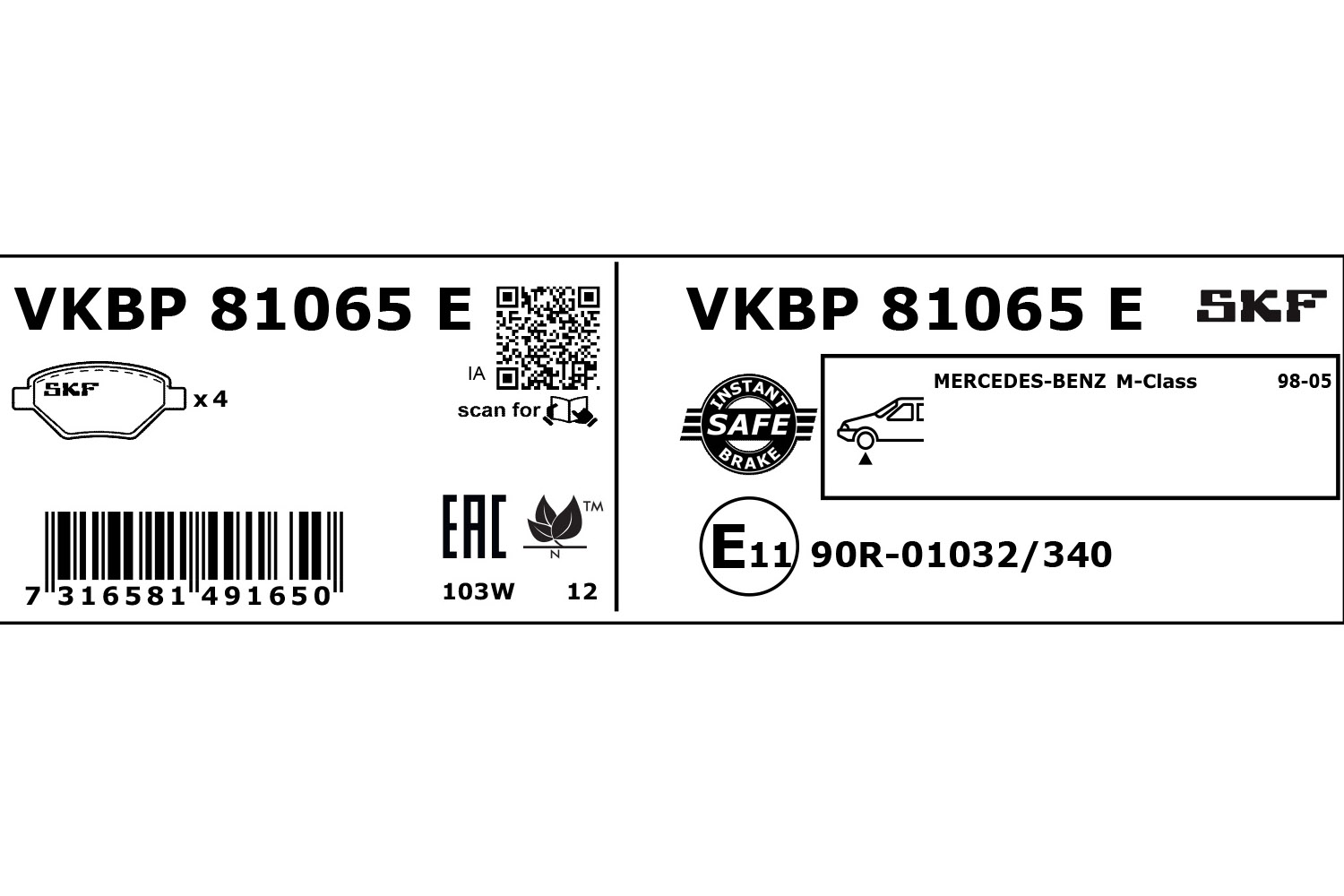 SKF VKBP 81065 E Bremsbelagsatz, Scheibenbremse